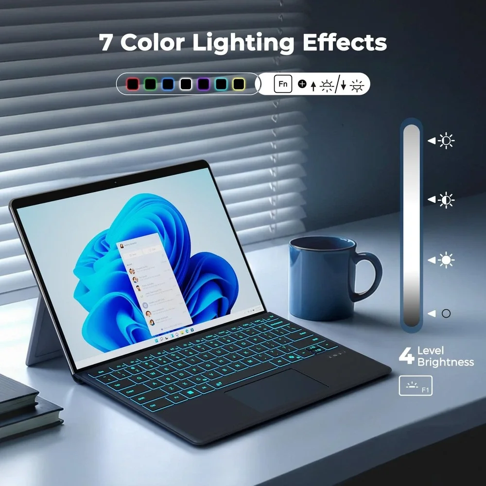MEETION Bluetooth Backlit Keyboard with Trackpad for Surface Pro 11 10 9 8 X